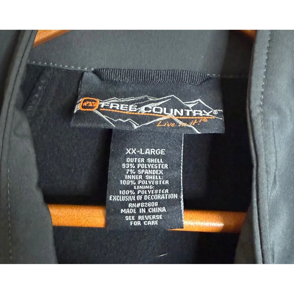 Free Country Mens XX Large Softshell Jacket Gray Fleece Lined Full Zip Outdoor